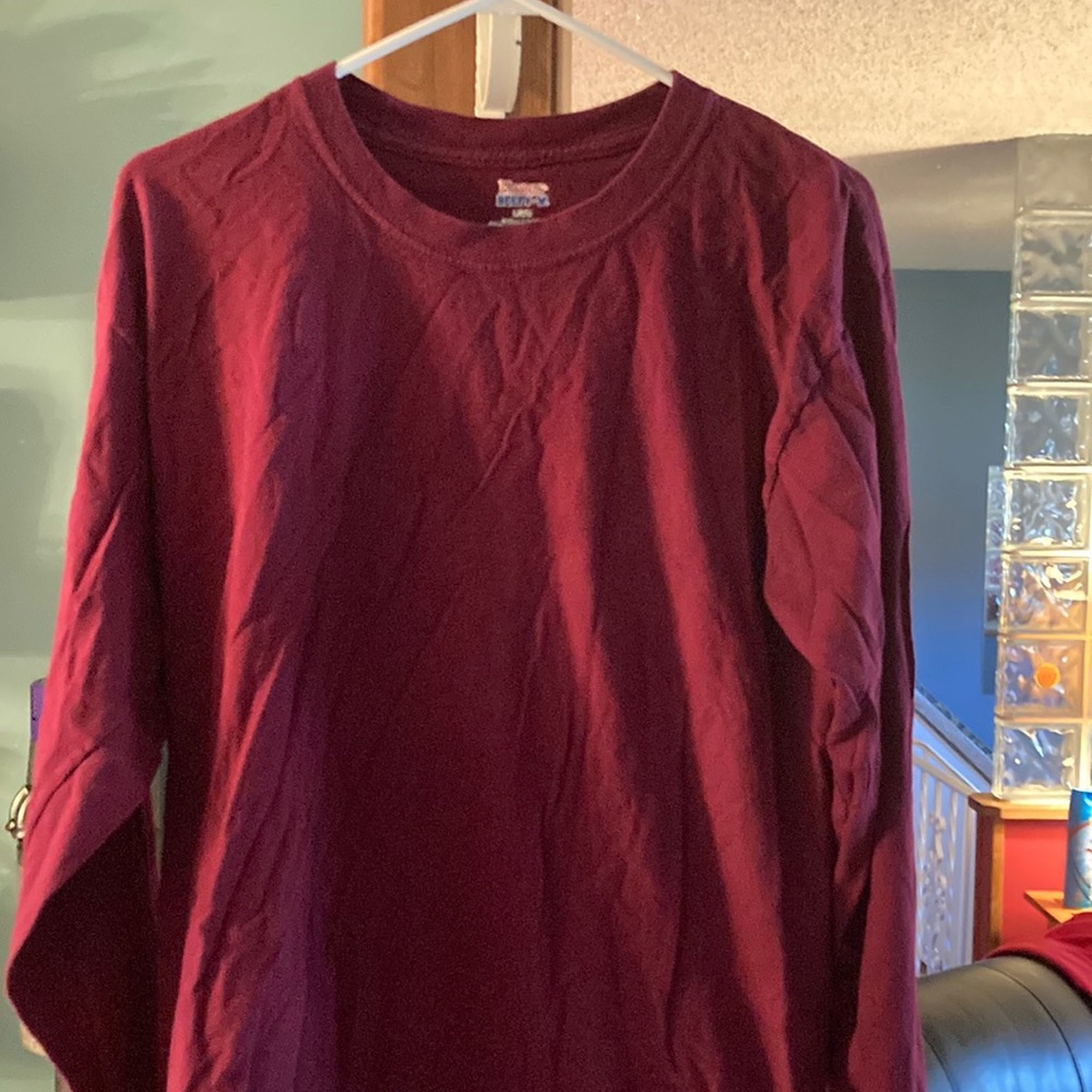 Boys Hanes Burgundy Long Sleeve Tee Shirt Size L